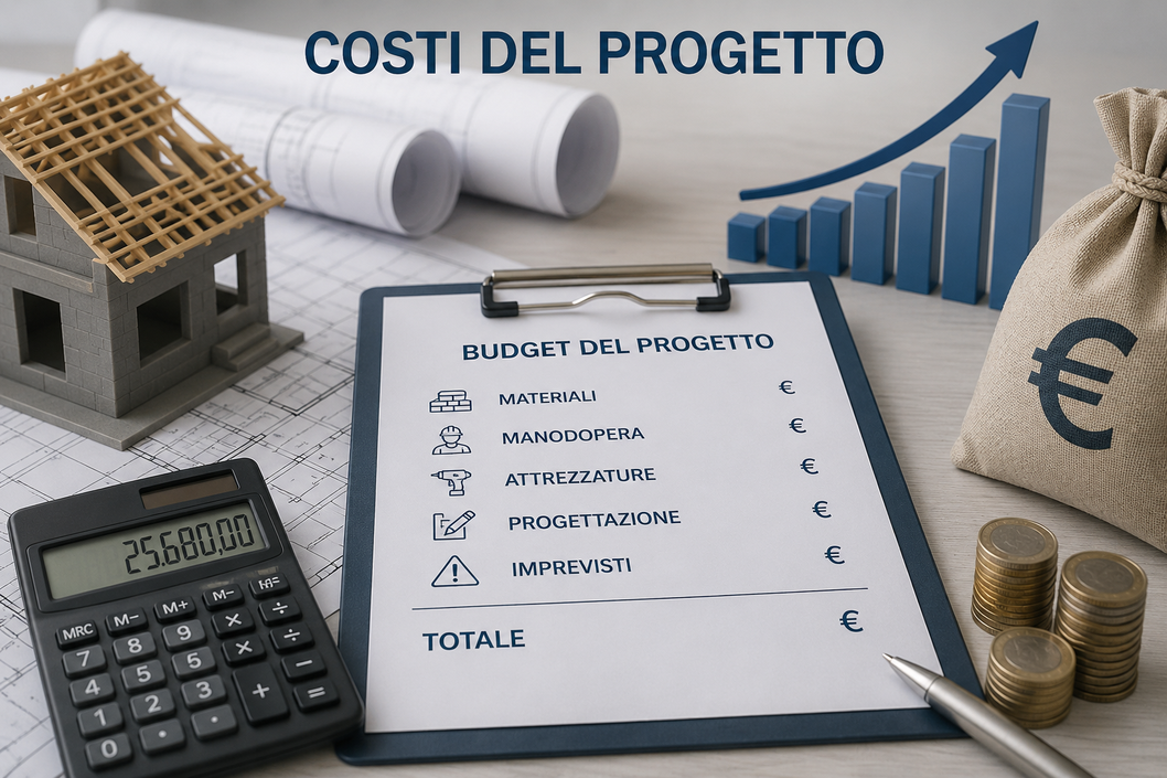 Calcolatrice e foglio con calcoli di budget