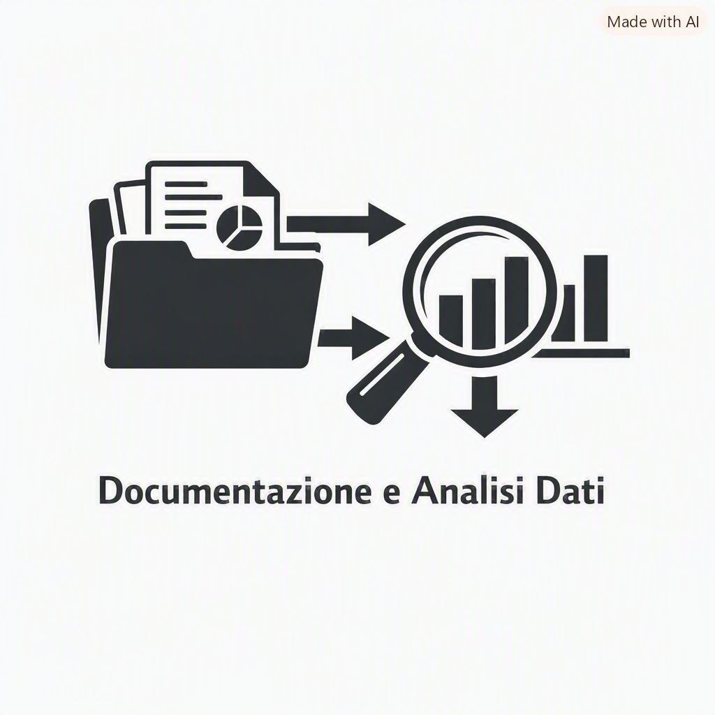 Persona che analizza dati tecnici su un portatile con documenti sul tavolo